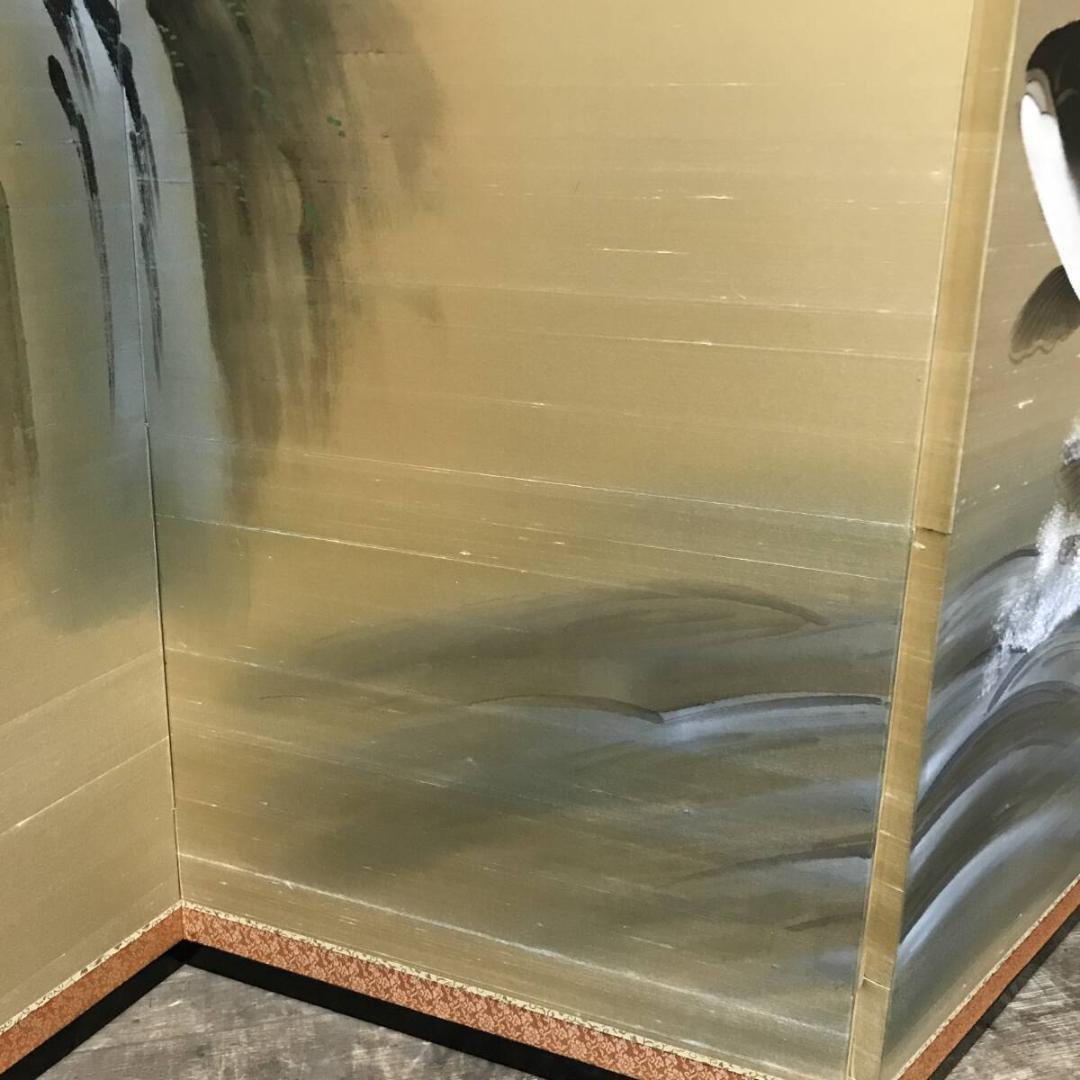 春嶺銘 節句屏風 四曲一帖 海魚図 屏風 幅約165㎝ 背景 節句飾り