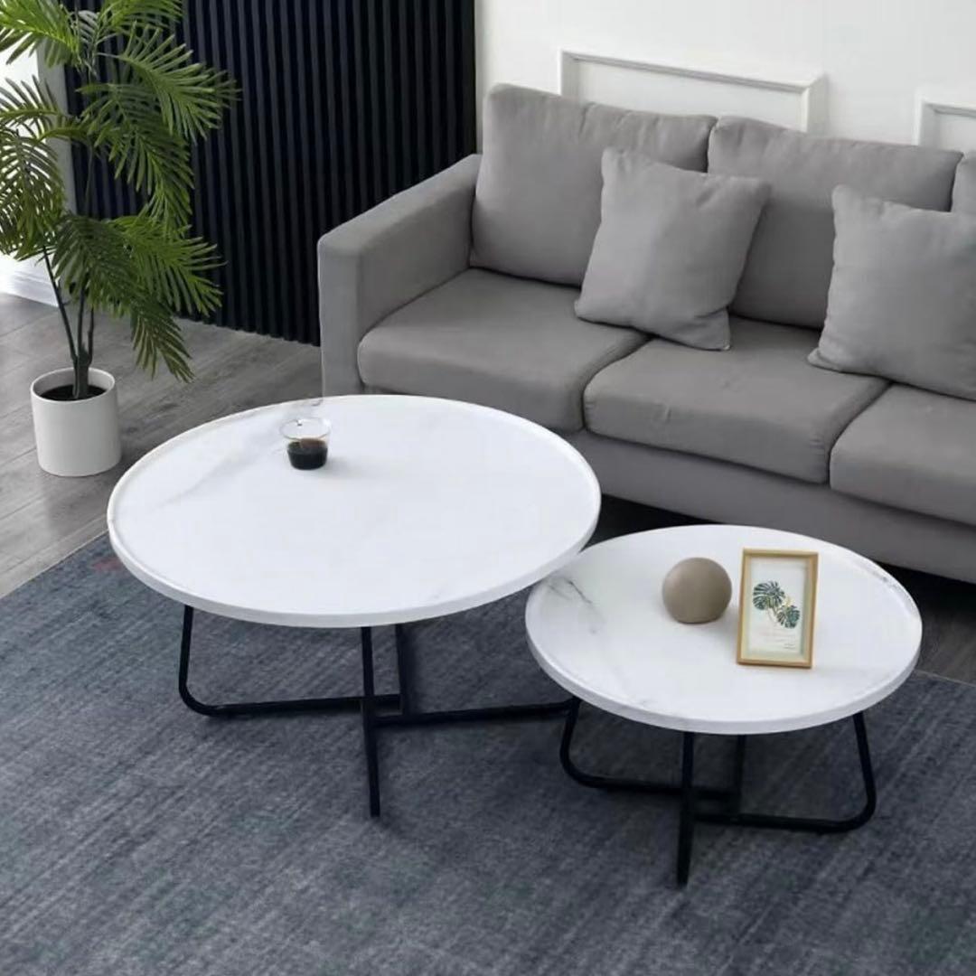 お洒落 ネストテーブル ローテーブル 大理石柄 マルテーブルコーヒーテーブル