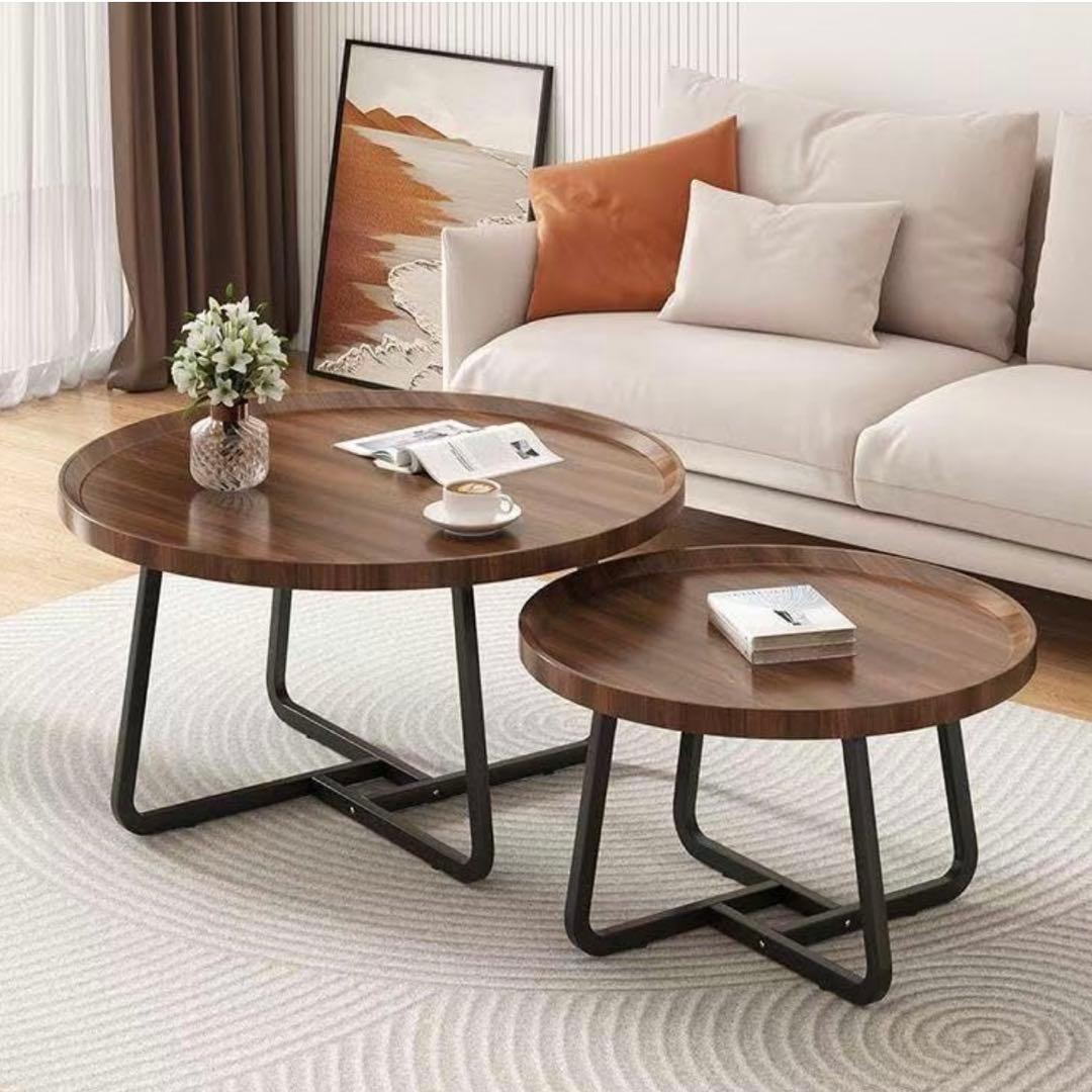 お洒落 ネストテーブル ローテーブル 大理石柄 マルテーブルコーヒーテーブル