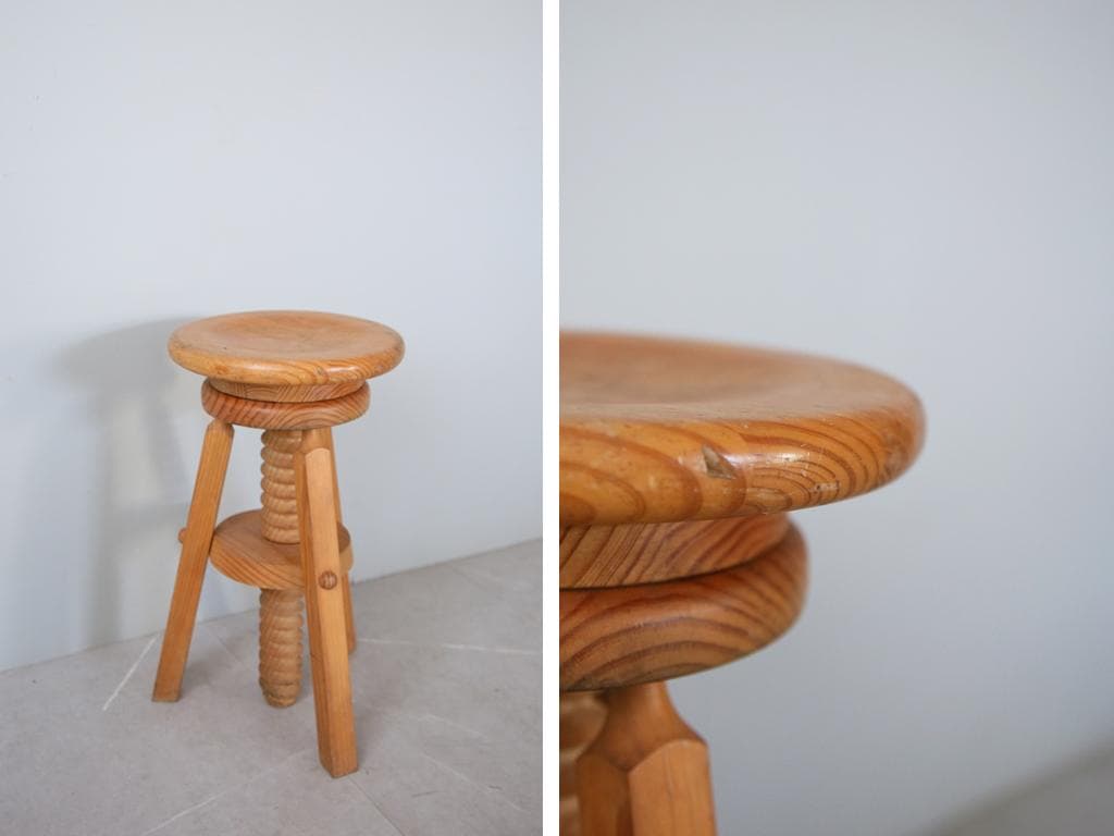 フランスアンティーク作業スツール/木製昇降イス/チェア/飾り棚(91-116)