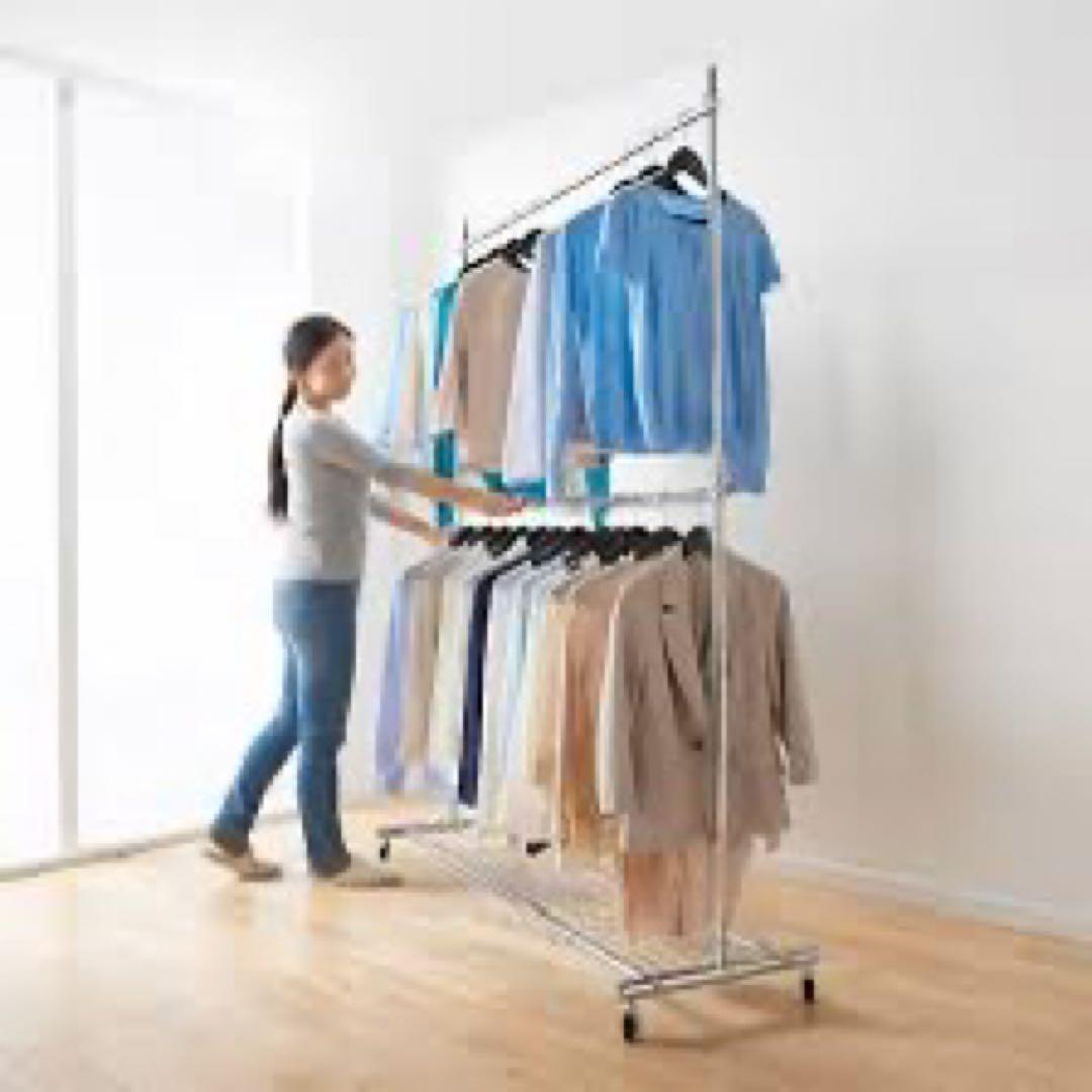 プロ仕様 上下2段頑丈ハンガーラック 幅117cm