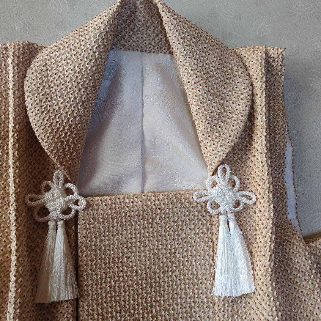 七五三３歳正絹総絞り手縫いの被布（ベージュ色）中綿無し