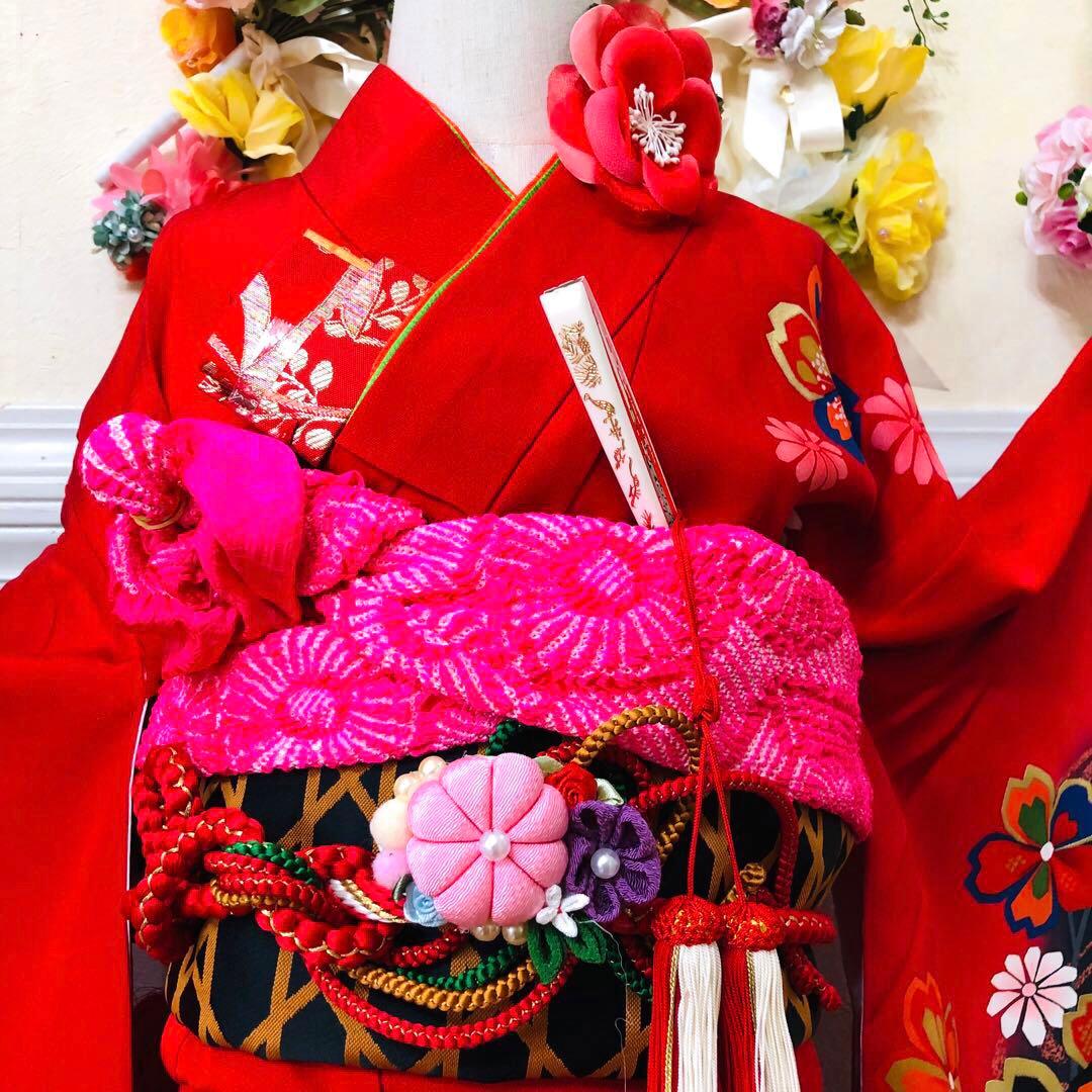 七五三 七歳‼️正絹豪華赤地桜金彩煌びやか極める‼️minkショール付完全フルセット