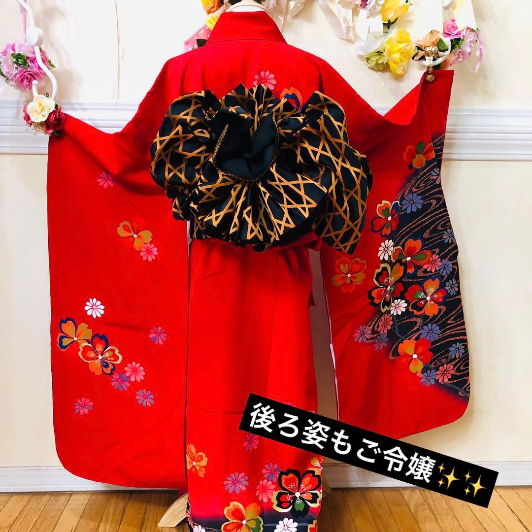 七五三 七歳‼️正絹豪華赤地桜金彩煌びやか極める‼️minkショール付完全フルセット