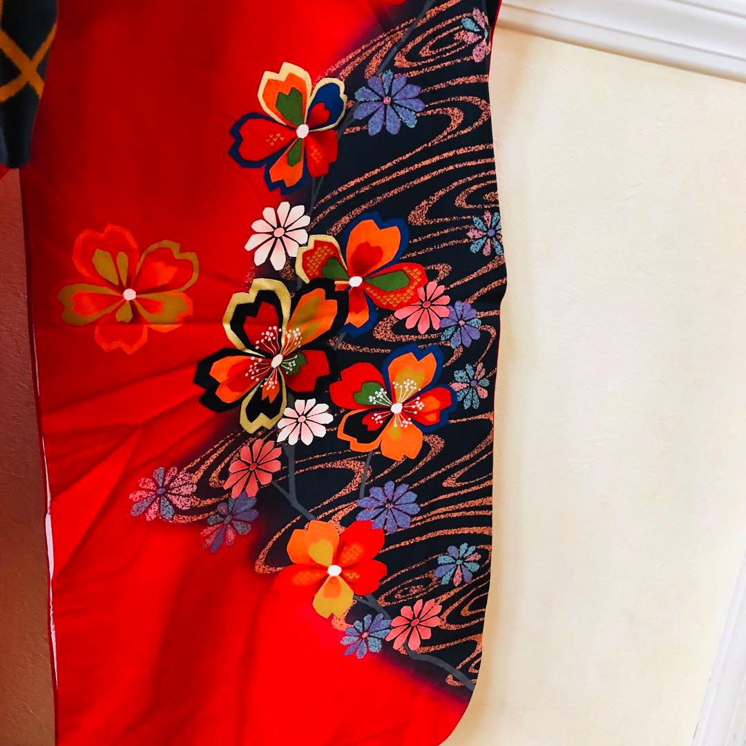 七五三 七歳‼️正絹豪華赤地桜金彩煌びやか極める‼️minkショール付完全フルセット