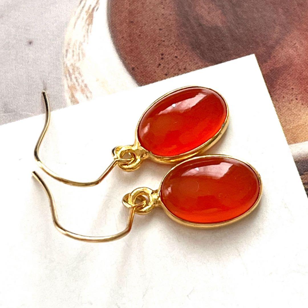 1点作品☺︎ カボション枠カーネリアンピアス　イヤリングに変更可能☺︎