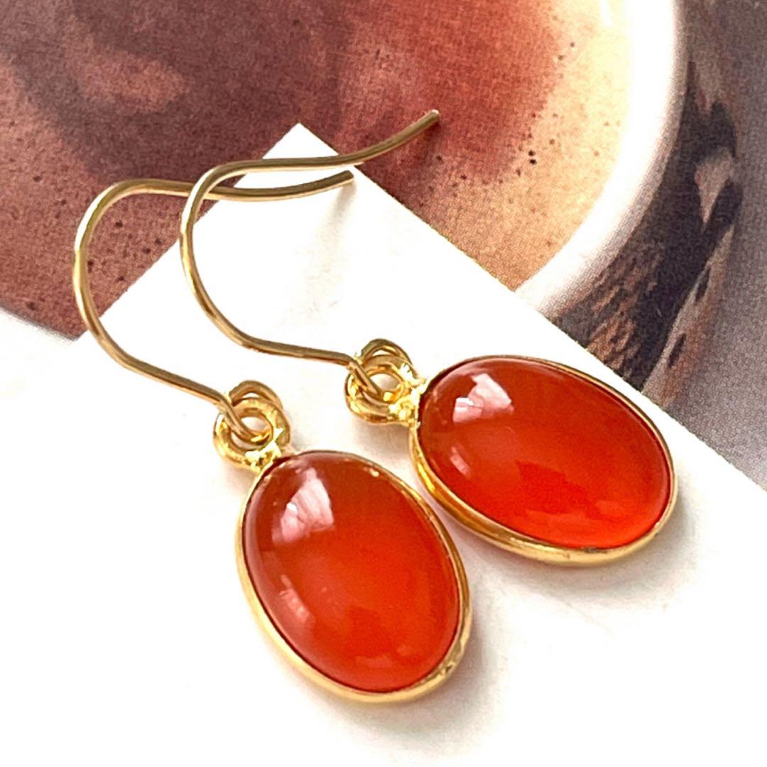 1点作品☺︎ カボション枠カーネリアンピアス　イヤリングに変更可能☺︎