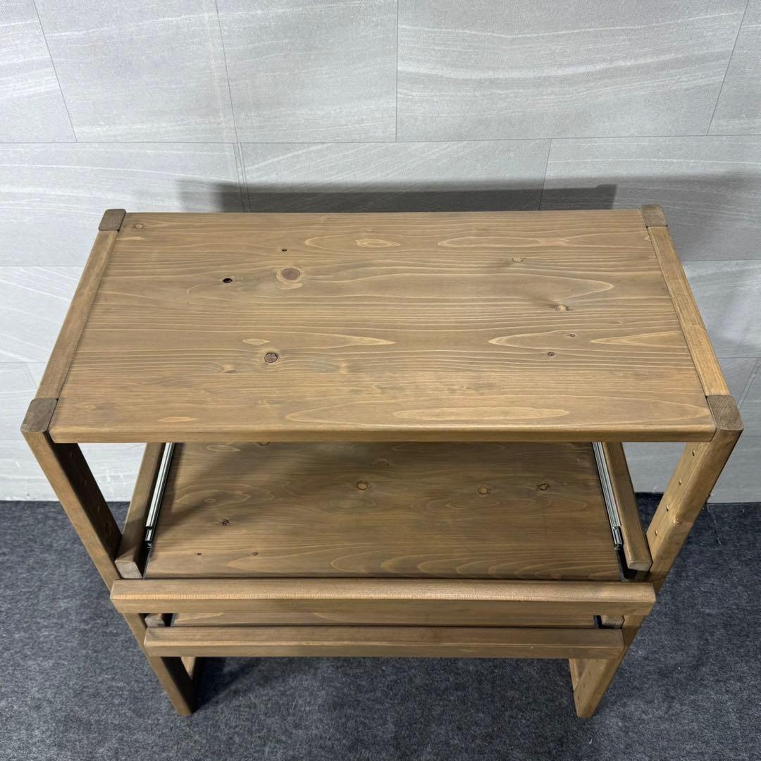 ディノス ラック キッチンラック 3段 スライド式 天然木 ブラウン d4475