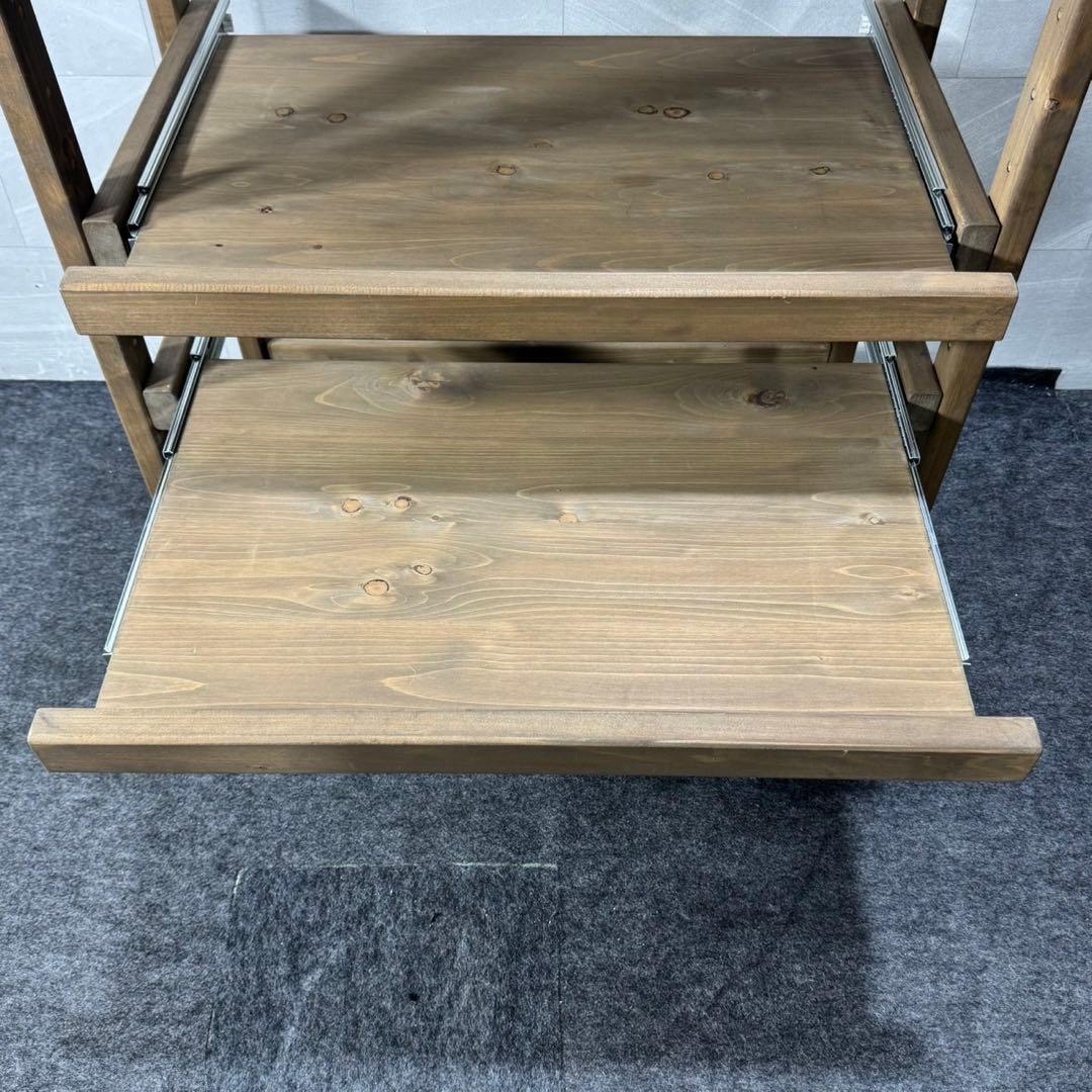 ディノス ラック キッチンラック 3段 スライド式 天然木 ブラウン d4475