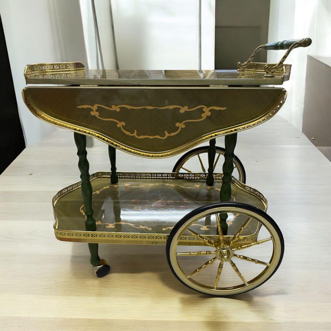 アンティーク　キッチンワゴン　バタフライテーブル　キャスター付