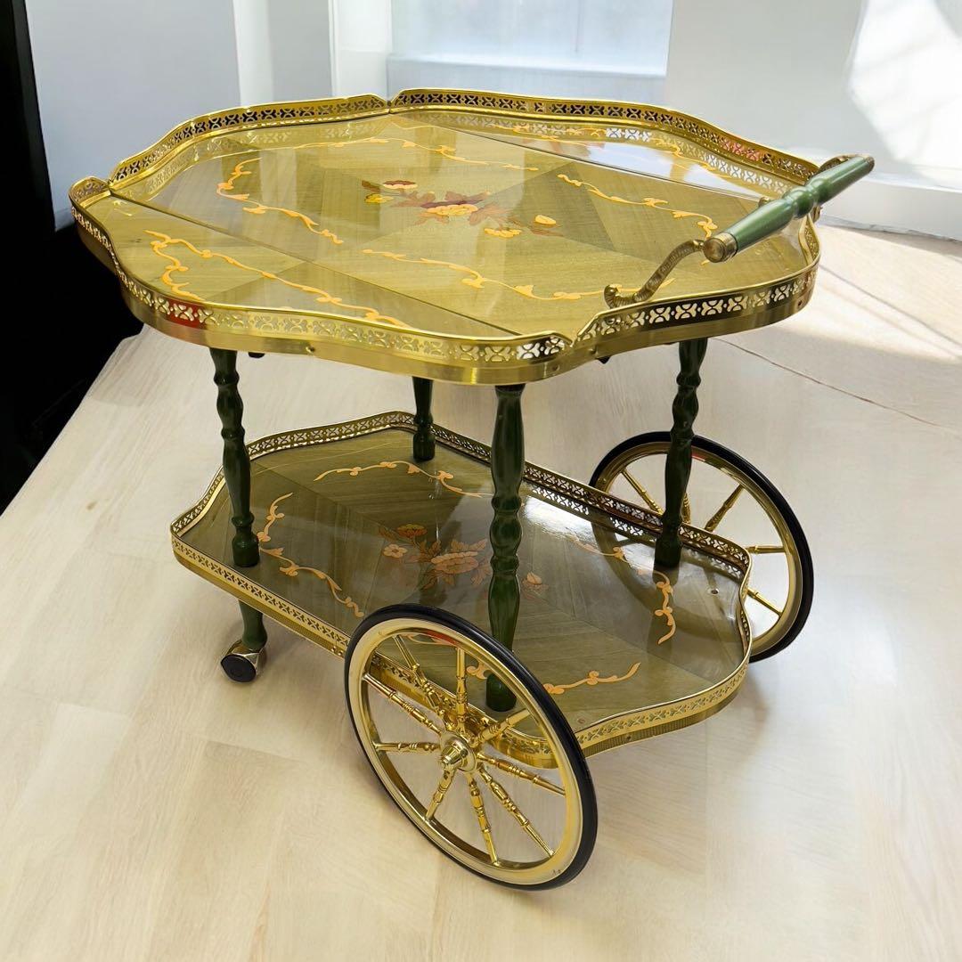 アンティーク　キッチンワゴン　バタフライテーブル　キャスター付