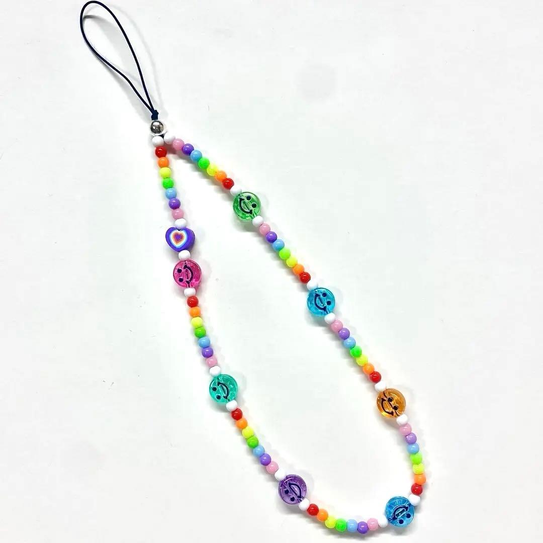 ビーズストラップ にこちゃん レインボー カラフル casetify 韓国