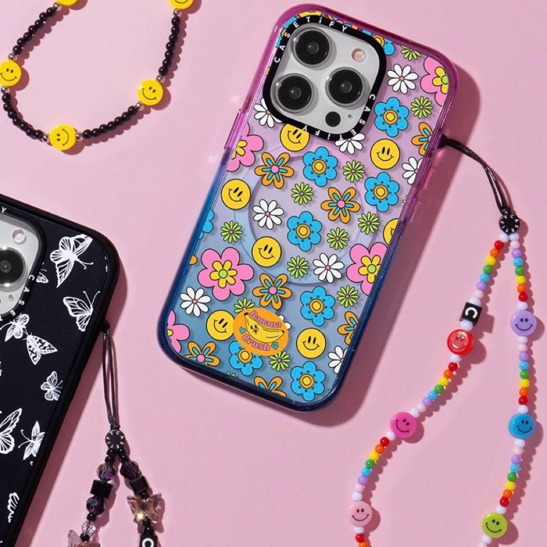 ビーズストラップ にこちゃん レインボー カラフル casetify 韓国