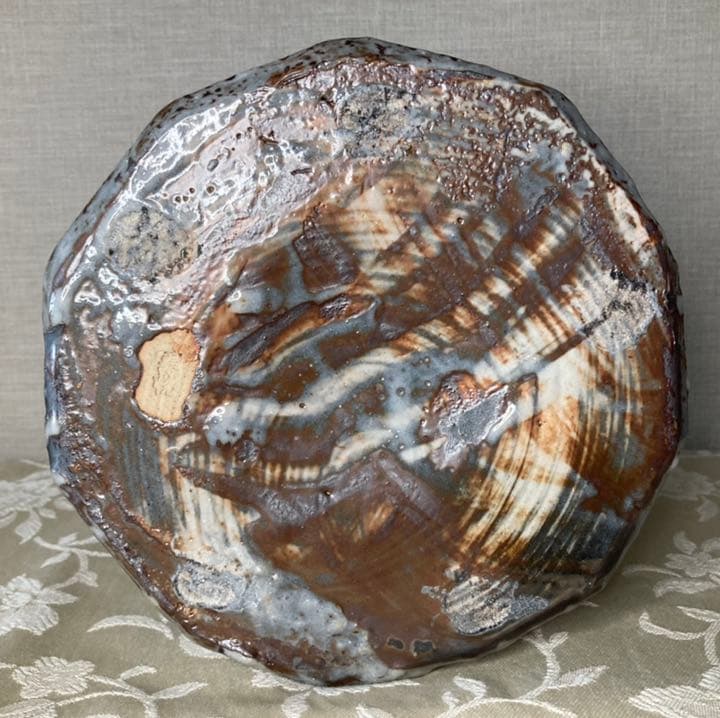 陶器　置物　寿悦窯　窯印あり　生花　丸鉢　盆栽