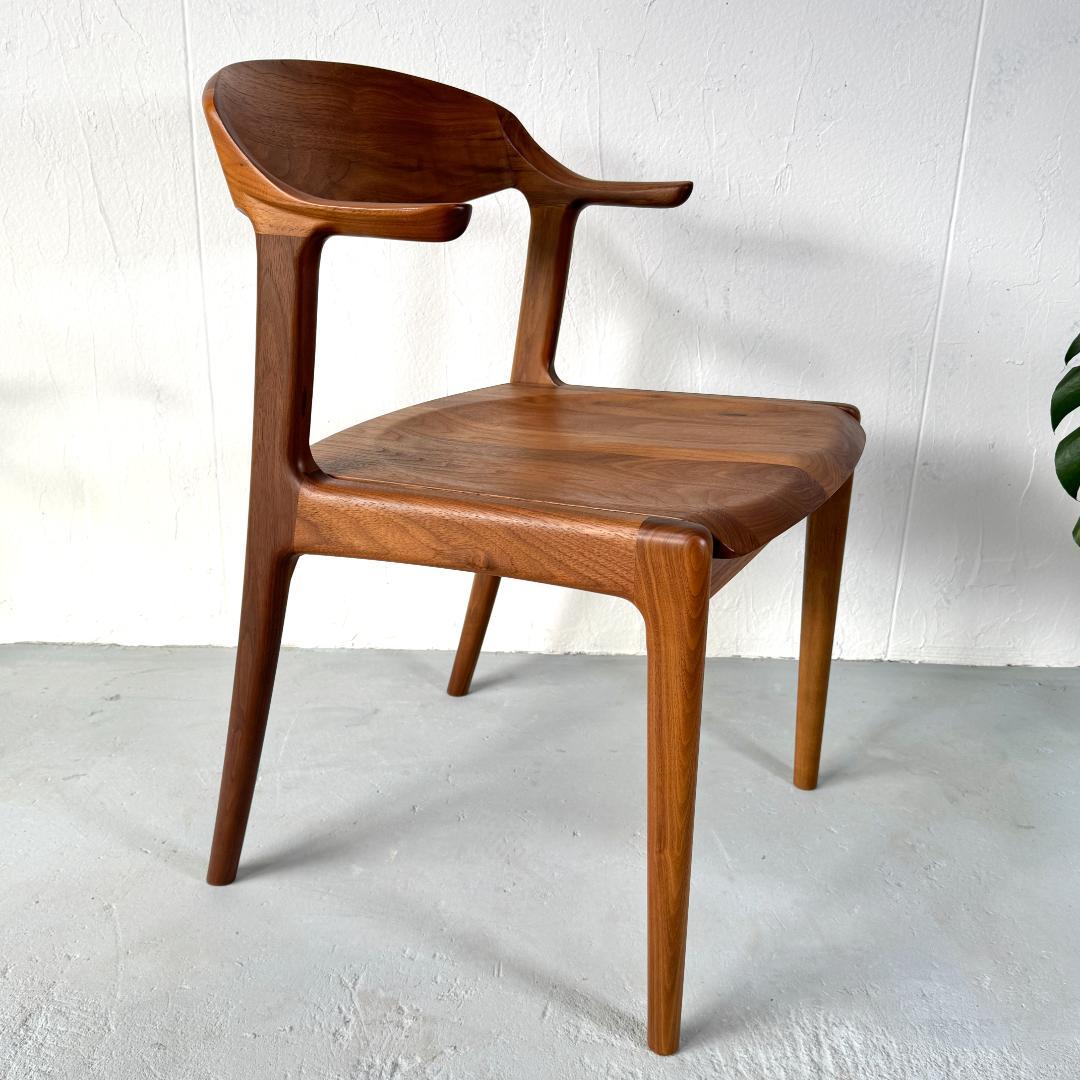 美品 ナガノインテリア DC354-1WU ウォールナット アームチェア 板座