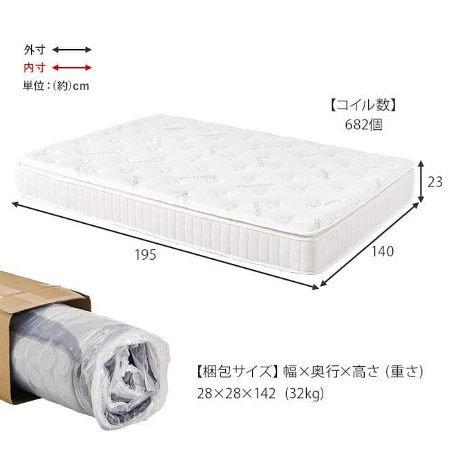 ピロートップ付ポケットコイルマットレス ダブル 極厚23cm（451）