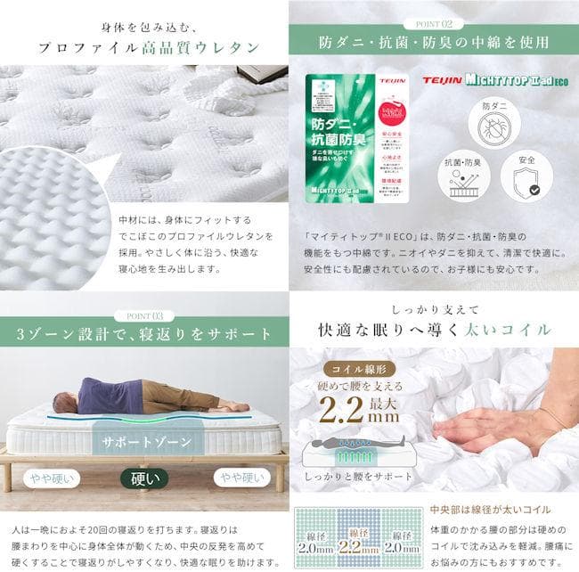 ピロートップ付ポケットコイルマットレス ダブル 極厚23cm（451）