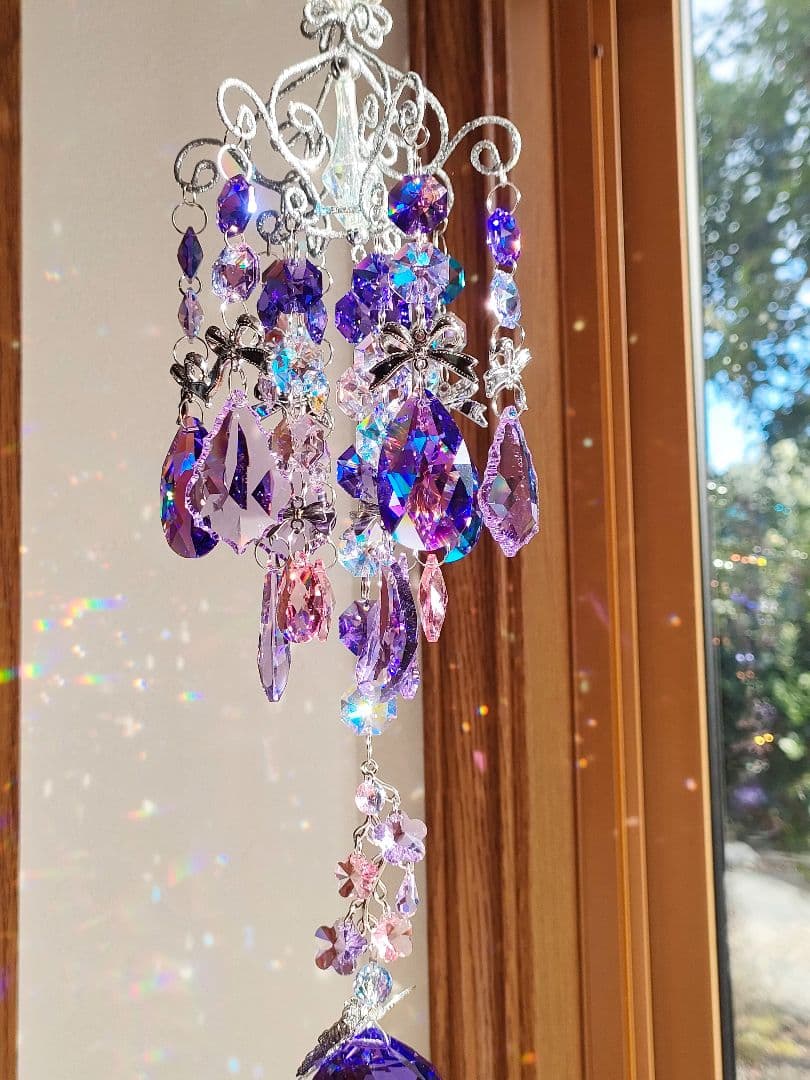 スワロフスキー✨️ブルーバイオレットボール40シャンデリア✨️サンキャッチャー