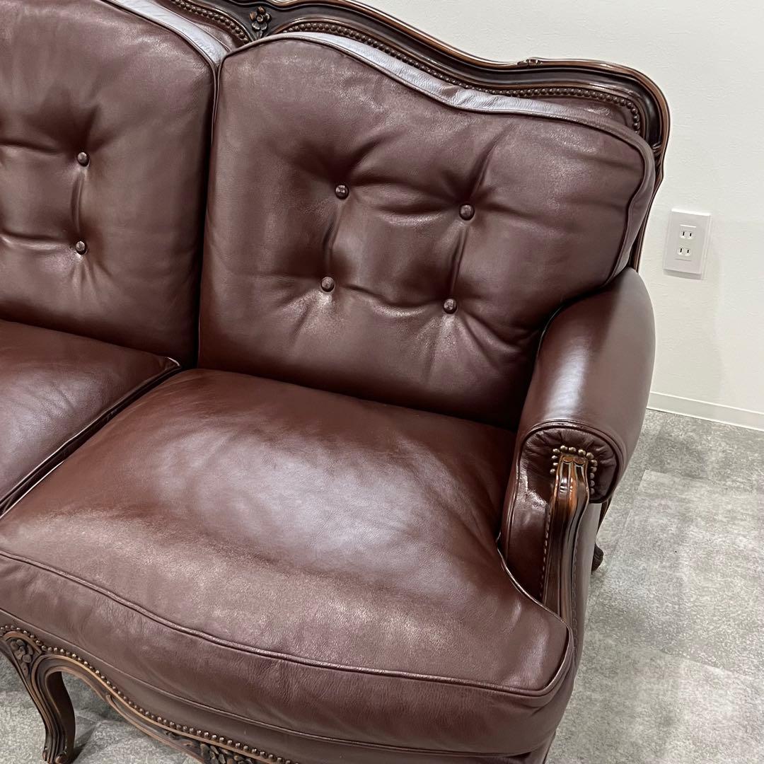 廃盤希少品 karimoku domani ルイXV ソファ レザー3人掛け