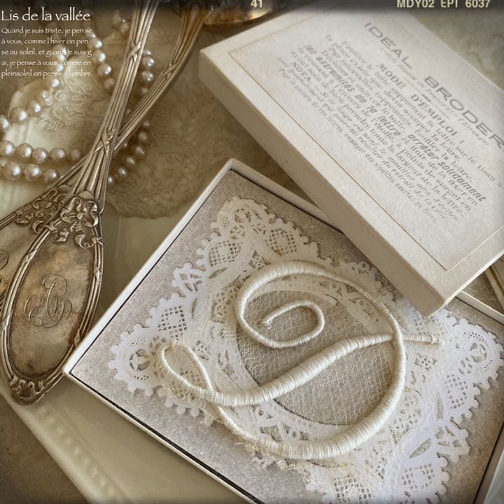 フランス アンティーク イニシャル刺繍シート【 D 】BOX付..:⋈*