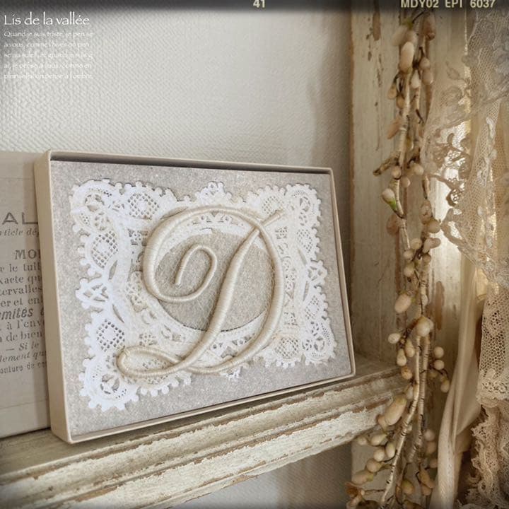 フランス アンティーク イニシャル刺繍シート【 D 】BOX付..:⋈*