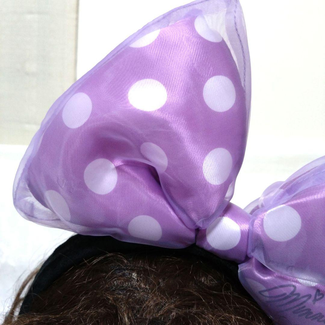 ディズニー カチューシャ ミニー ビッグリボン 水玉 紫 ドット ミニー