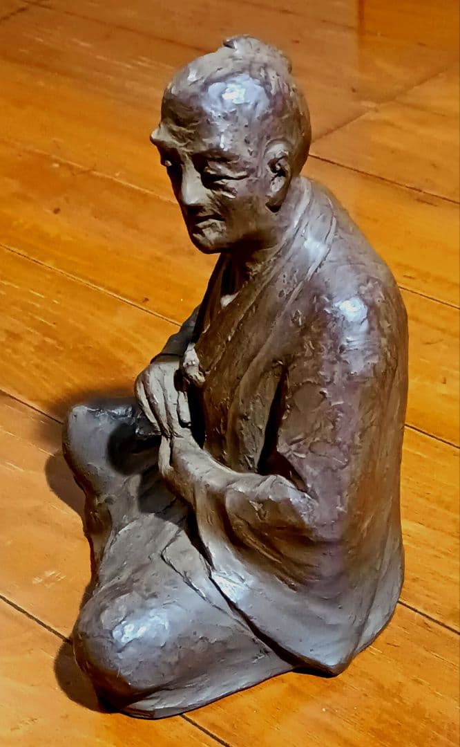 細井平洲銅像 高さ22cm 共箱付 片岡静観作 希少オブジェ