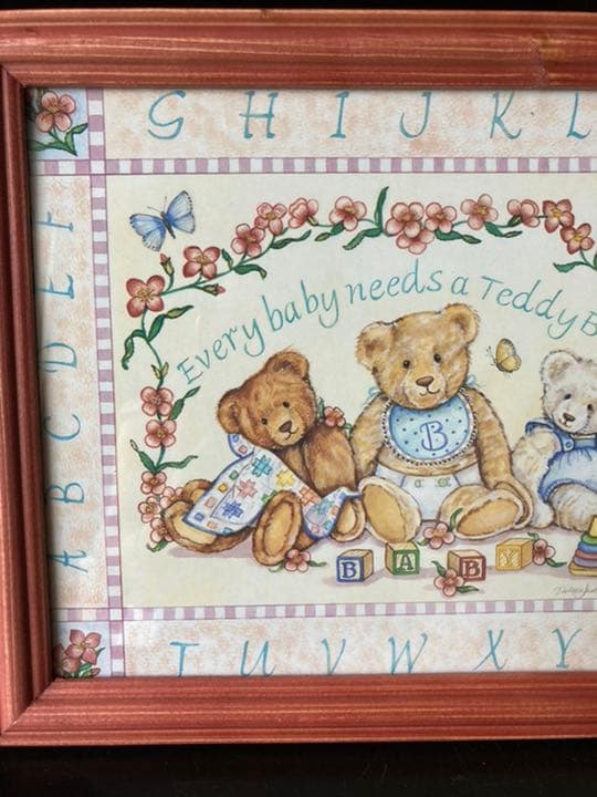 1990年代ものテディプリントアンティークピンク木製フレーム大型レアもの