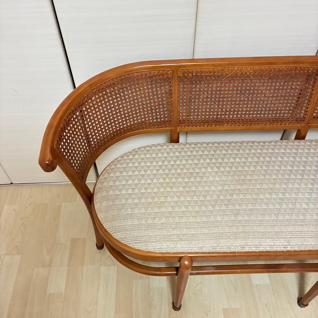 カリモク　ラタン　オールドカリモク　ソファー　2人掛け　ベンチ　高級　ビンテージ