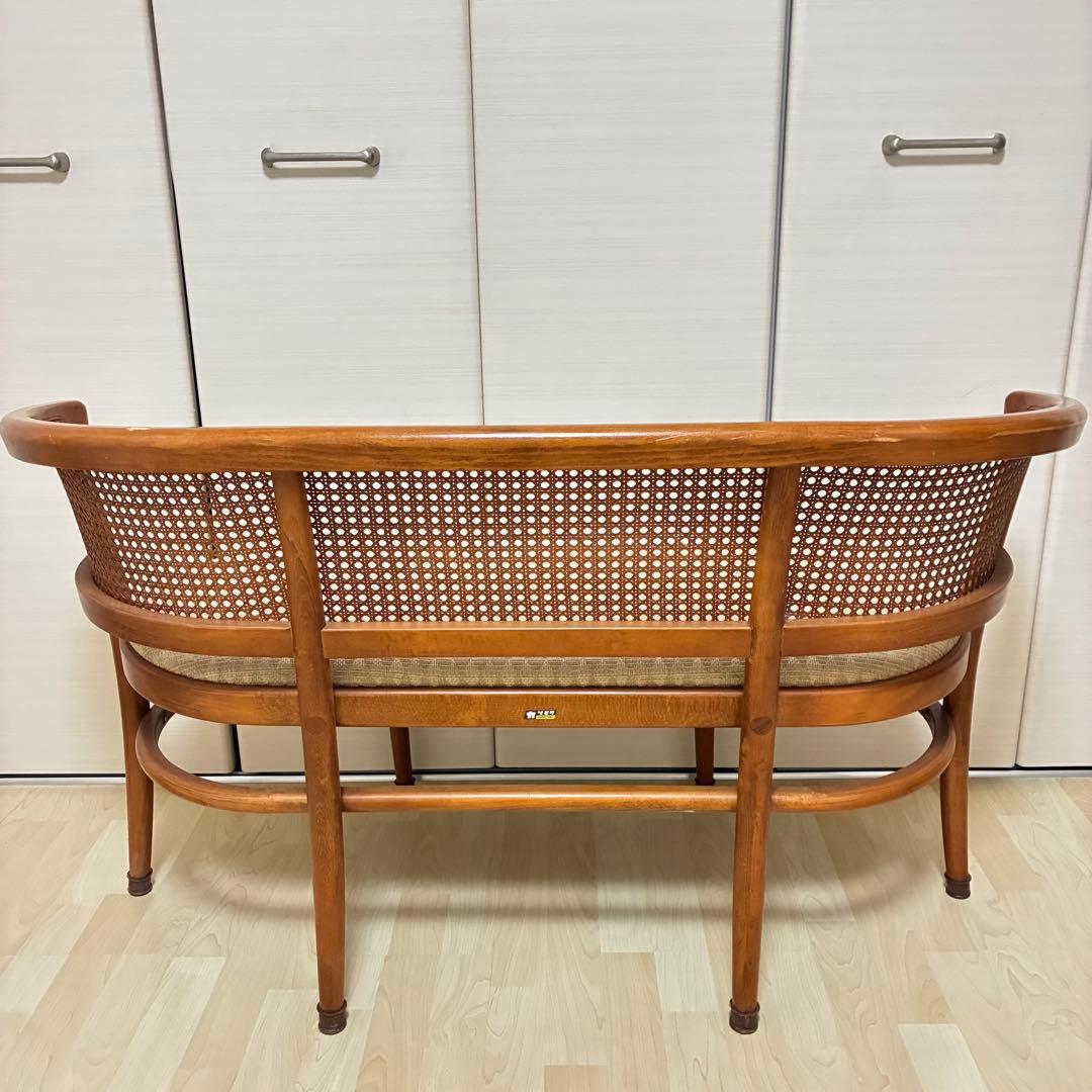 カリモク　ラタン　オールドカリモク　ソファー　2人掛け　ベンチ　高級　ビンテージ