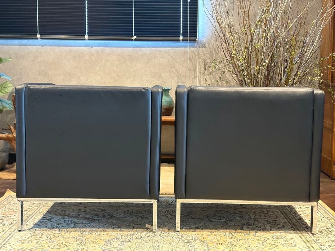 ①ブラック モダン 1人掛けソファ 1Pソファ 合皮レザー アンティーク SG