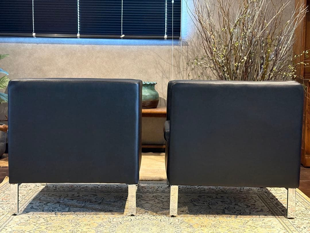 ①ブラック モダン 1人掛けソファ 1Pソファ 合皮レザー アンティーク SG