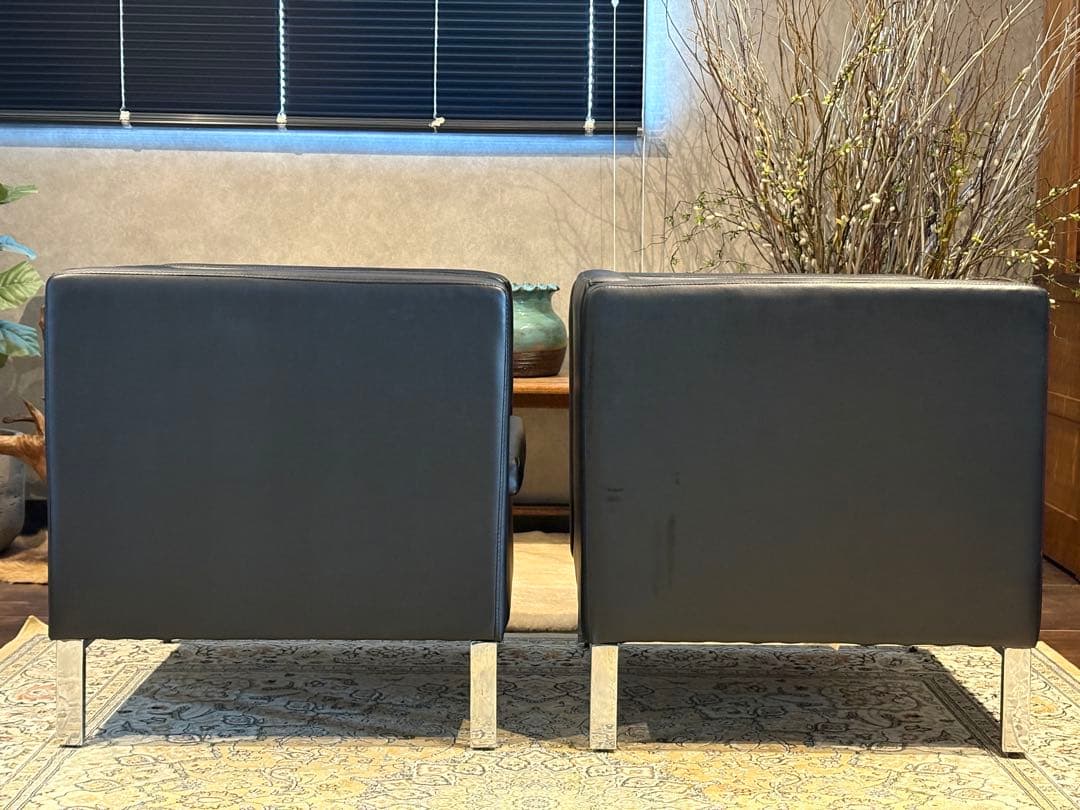 ①ブラック モダン 1人掛けソファ 1Pソファ 合皮レザー アンティーク SG