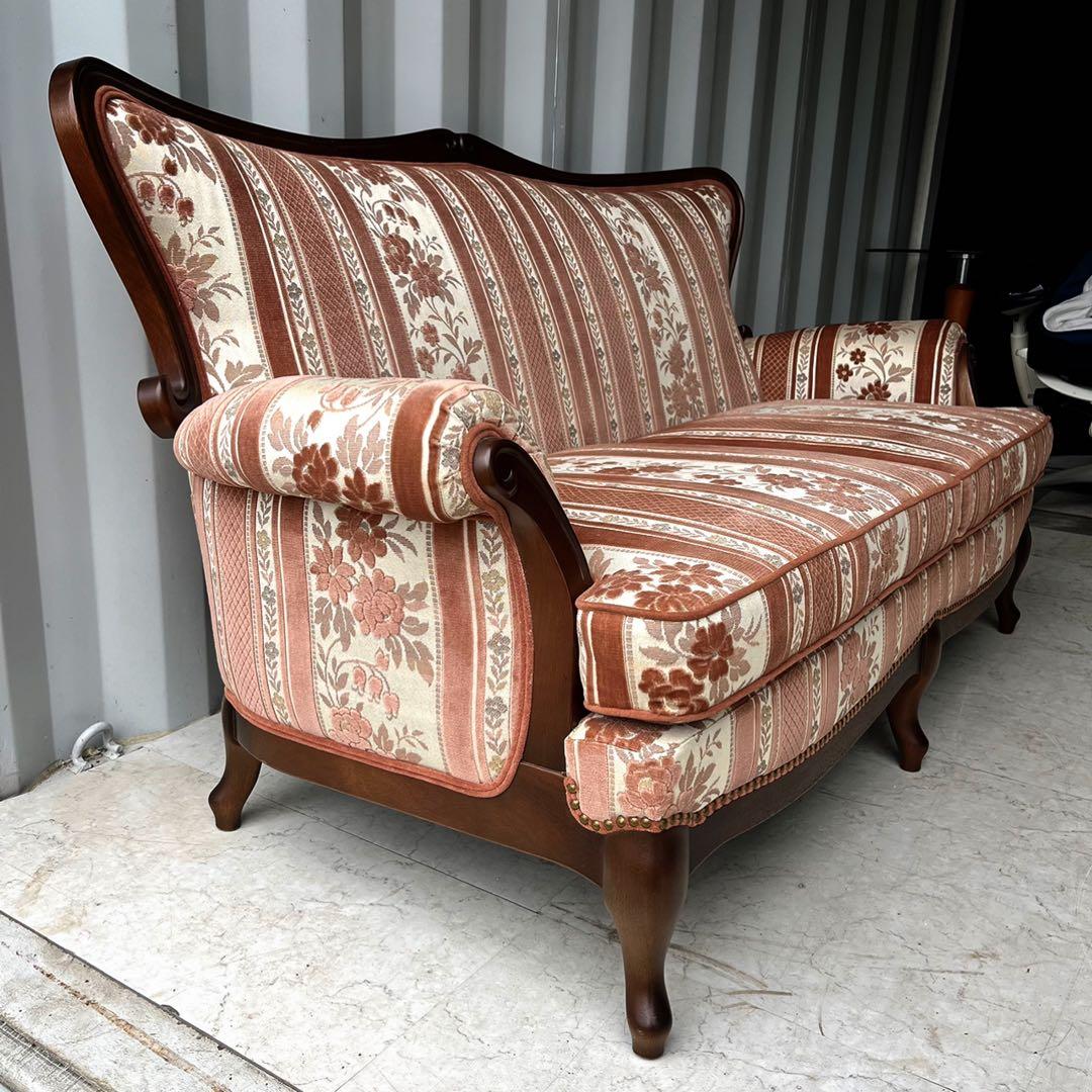 取付無料！マルニ マキシマム アンドリュー ロココ調 猫脚姫系花柄ピンクソファ✨