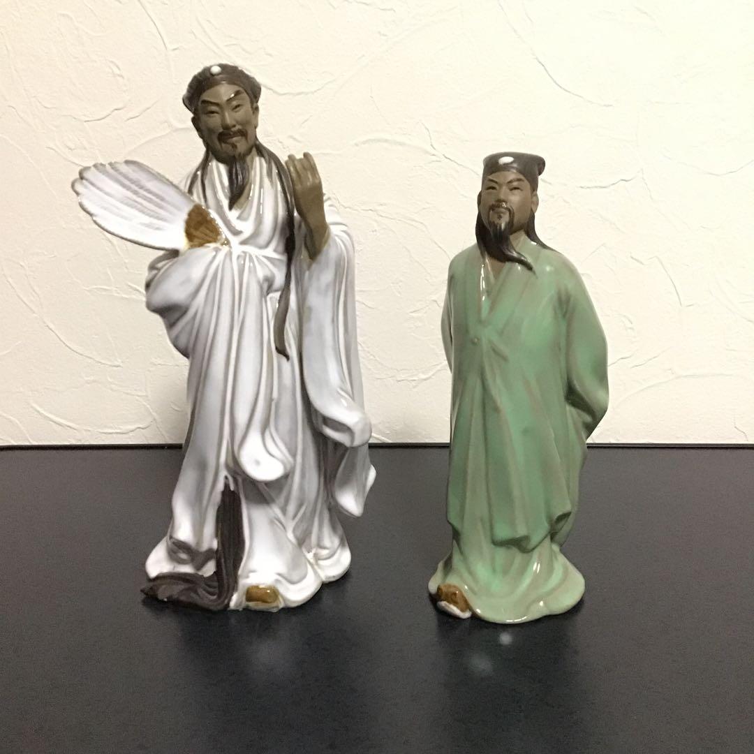 【三国志】諸葛孔明 陶器 置物 ２体セット 諸葛亮 諸葛亮 孔明 人形