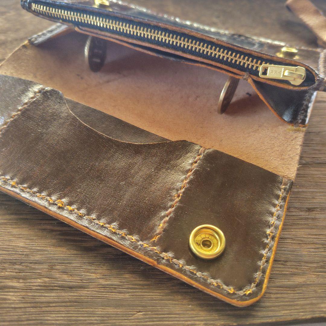 トラッカーウォレット　　手染め　茶×黒　　ロング