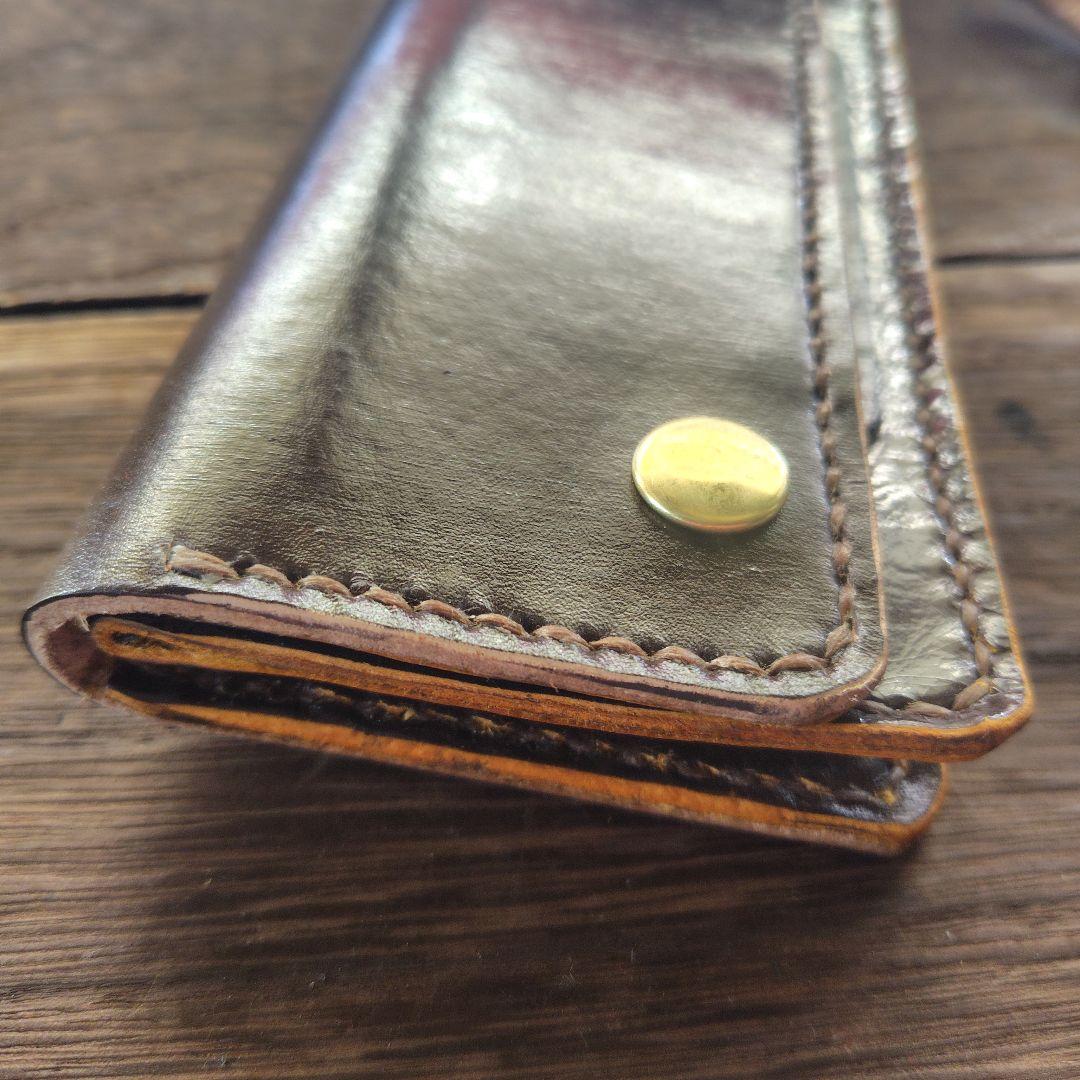 トラッカーウォレット　　手染め　茶×黒　　ロング