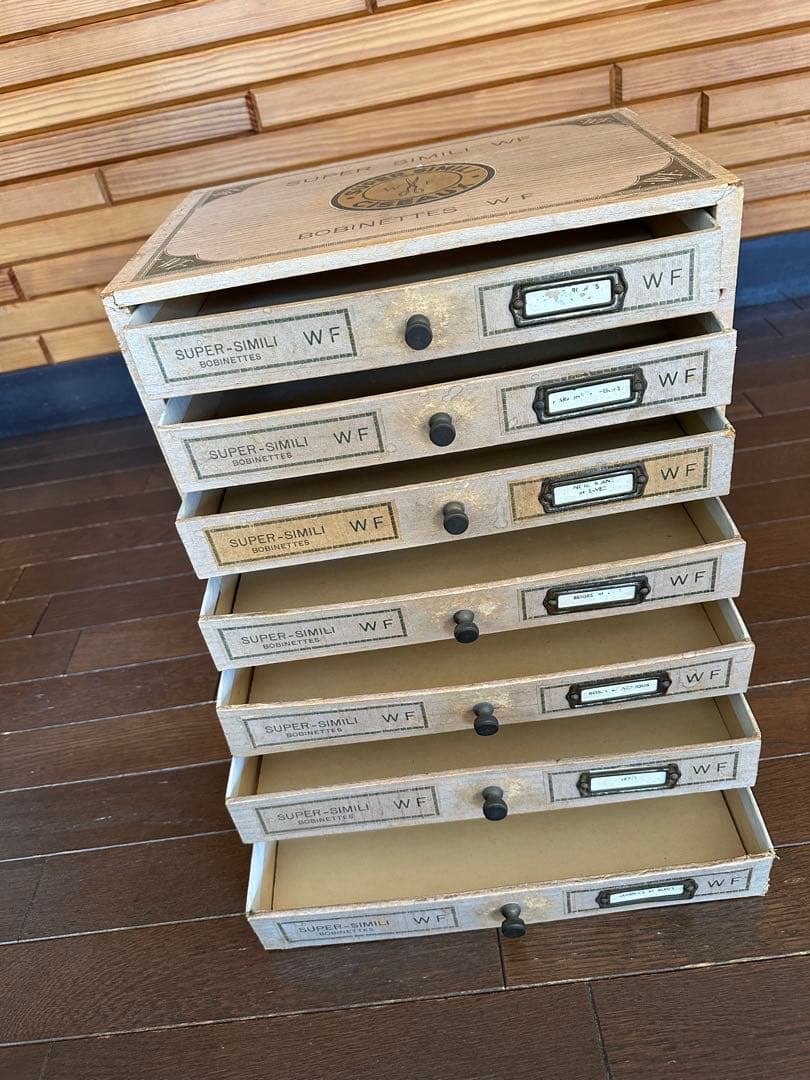 フランスアンティーク 昔の手芸屋さんのディスプレイ棚スプールキャビネット