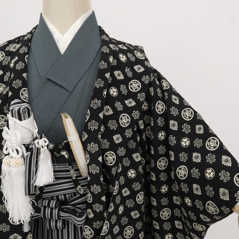 aloha【七五三】羽織袴小物＊5歳男児 縞 黒 グレー 着物 9RH13