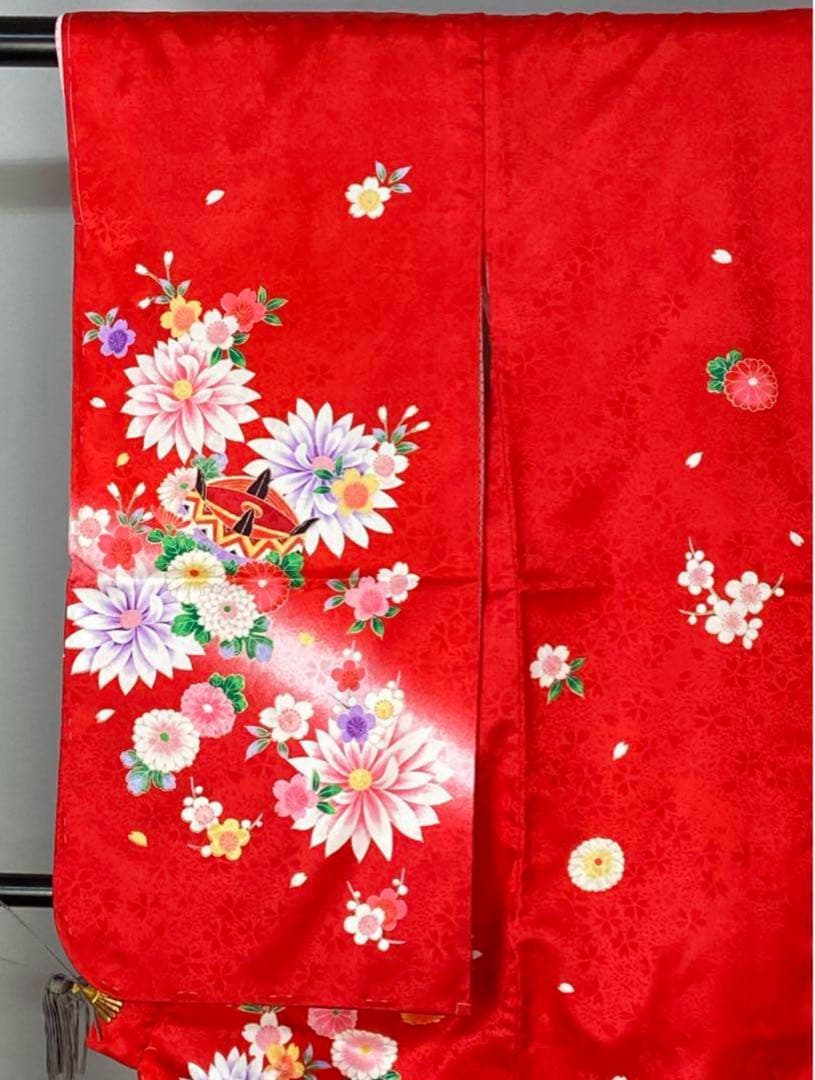 新品 四つ身 着物 15 赤 ポリエステル 七五三 長襦袢付き こども