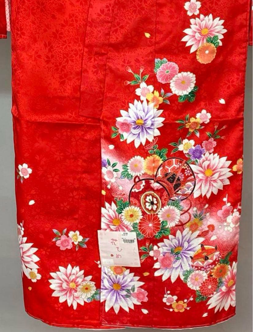 新品 四つ身 着物 15 赤 ポリエステル 七五三 長襦袢付き こども
