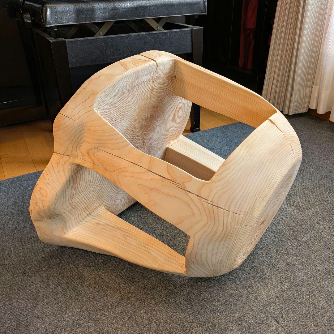 檜　大型　切り株　丸太　刳り抜き　椅子 スツール　高さ約38.5㎝