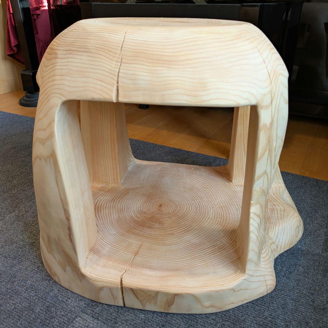 檜　大型　切り株　丸太　刳り抜き　椅子 スツール　高さ約38.5㎝