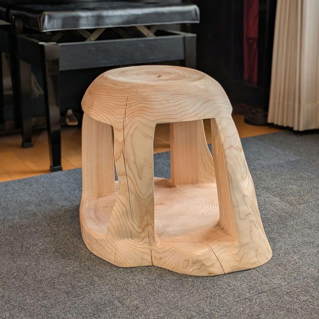 檜　大型　切り株　丸太　刳り抜き　椅子 スツール　高さ約38.5㎝