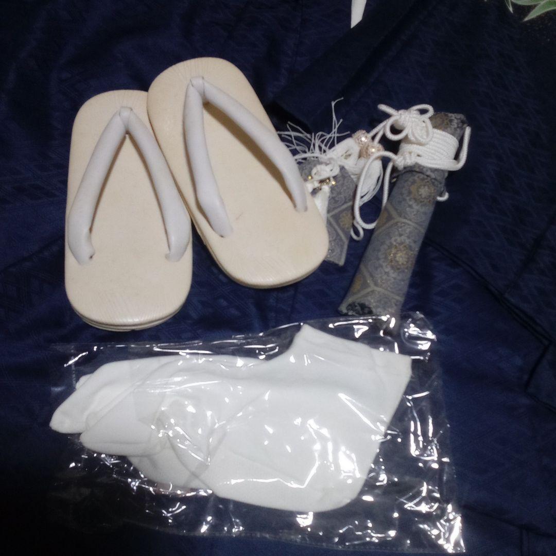 1回着用のみ 5歳男児 七五三着物セット 紺色 伝統的デザイン