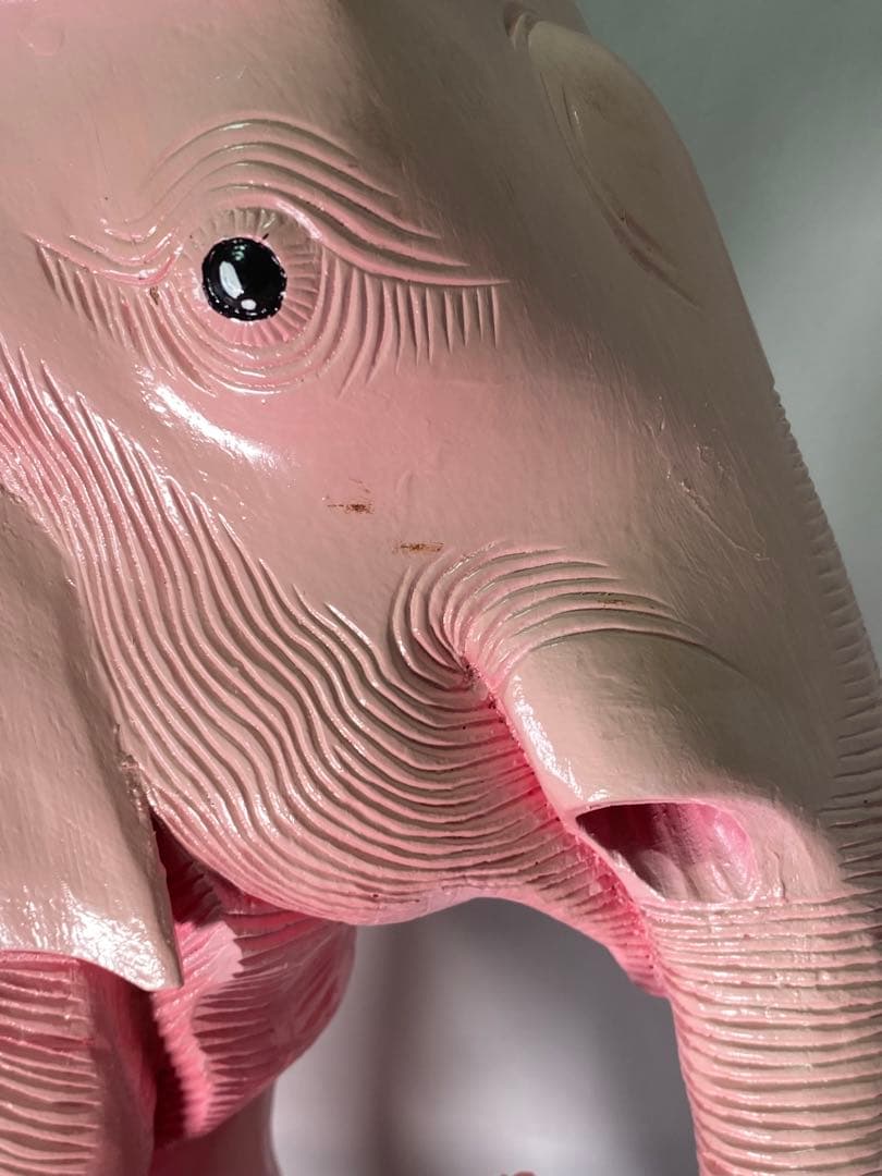 2479❣️ 木彫り　ピンク　象　幸運のシンボル　店舗　オブジェ