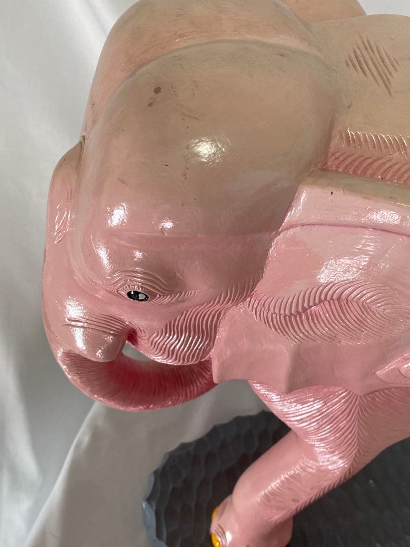 2479❣️ 木彫り　ピンク　象　幸運のシンボル　店舗　オブジェ