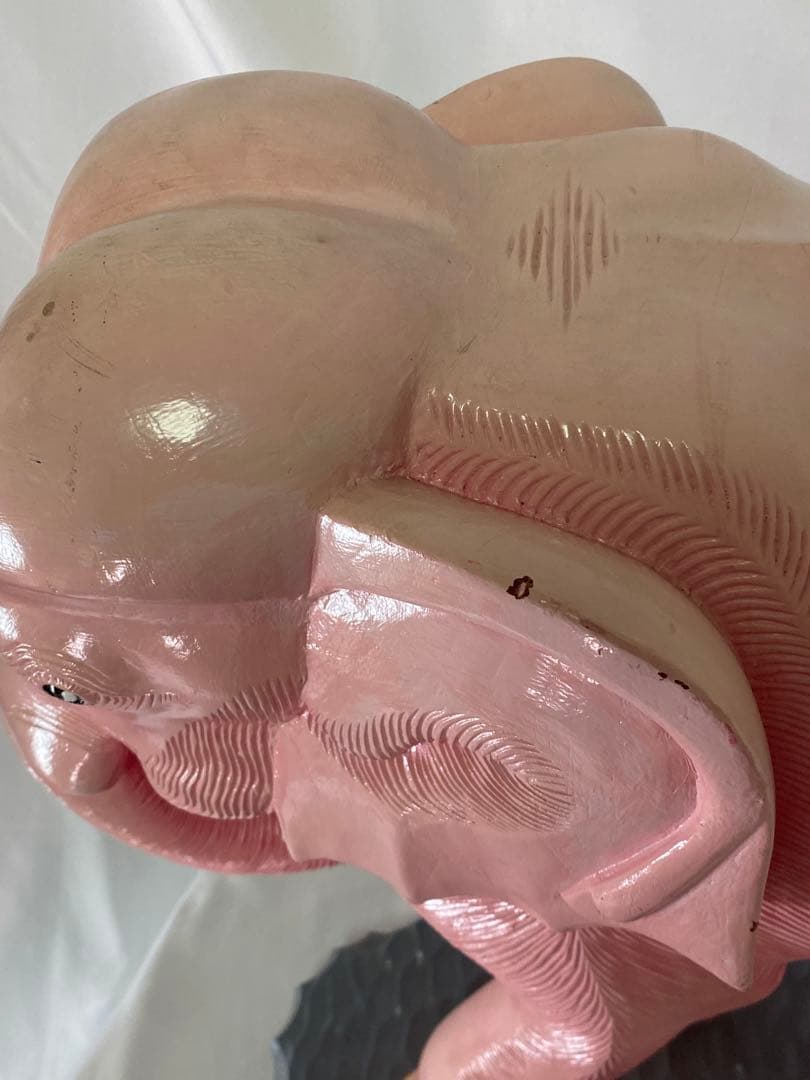 2479❣️ 木彫り　ピンク　象　幸運のシンボル　店舗　オブジェ