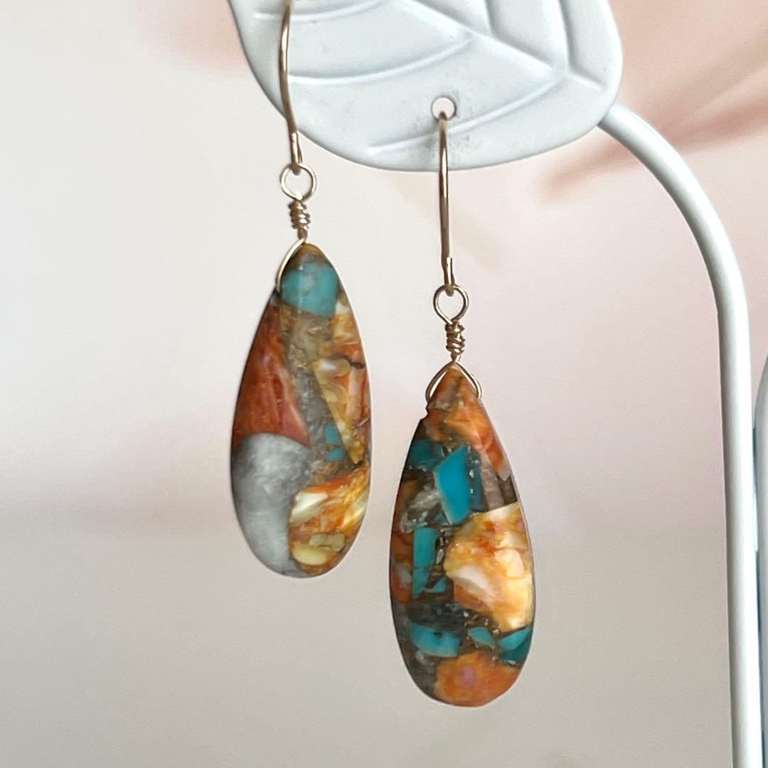 K10 オイスターカッパーターコイズ 10金 ハンドメイド ピアス