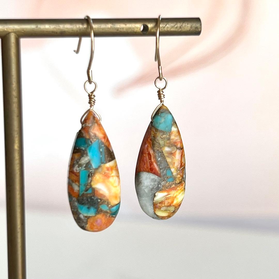 K10 オイスターカッパーターコイズ 10金 ハンドメイド ピアス